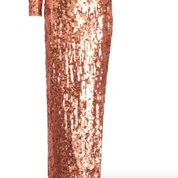 MAC DUGGAL 10788 SEQUINED ONE SLEEVE COLUMN COPPER GOWN sz 0 - Picture 4 of 5